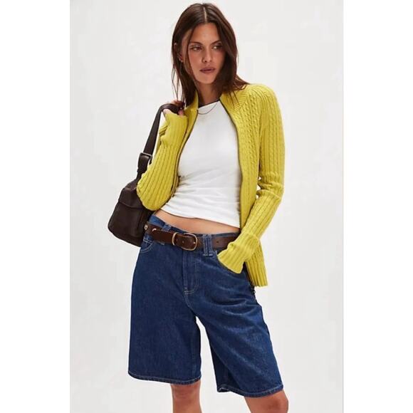 Free People Eliza Sweater Mini Skirt Set Yellow Lime NWT Medium - Picture 2 of 11